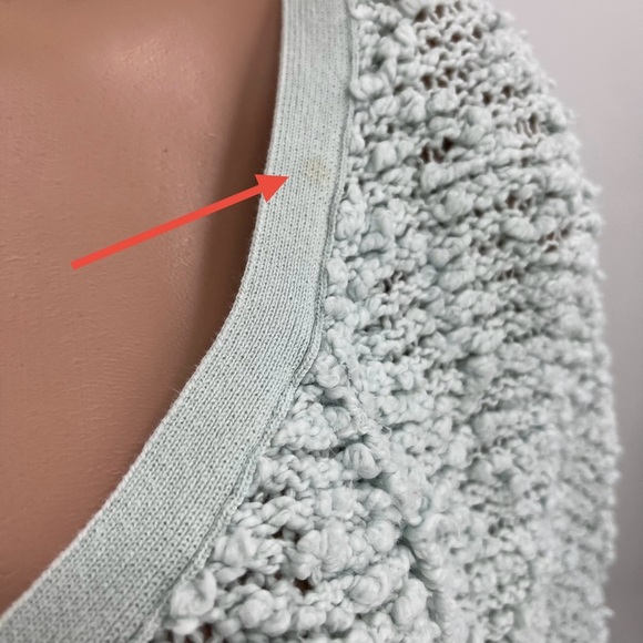 Free People Seafoam Mint Nubby Knit Songbird V-Neck Pullover Sweater Size Small - Picture 7 of 12